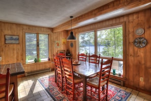Dining area with views of lake