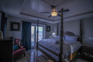 Top floor king master bedroom with bathroom and ocean views.