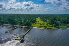 Aerial view of the entire property with dock on the ICW