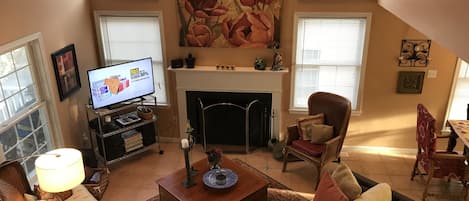 View From Staircase to 3rd Floor of Great Room on 2nd Floor w/Wood Burning FP
