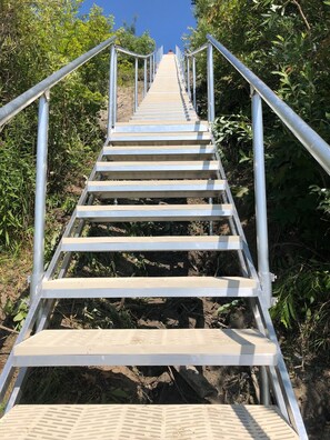 Looking from the beach up our new stairs!  