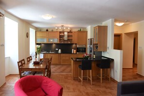 Fully equipped kitchen, from the living room