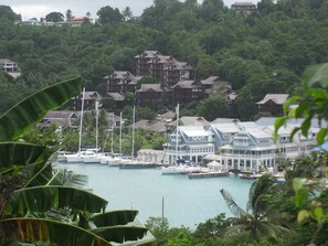 View across the bay  to the resort and marina