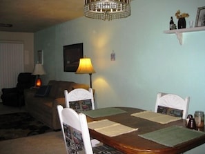 Dining area with Route 66 theme adds whimsical charm to our home.