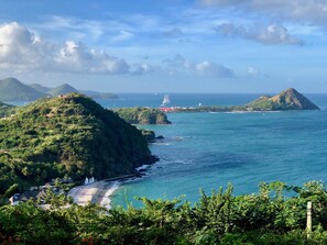 View from the villa down to the nearby beach , good for swimming and snorkelling