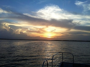 Sunset over nearby Lake Jesup at Black Hammock Marina within walking distance