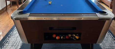 Large den -regulation-size pool table. New felt cover. Indoor basketball game