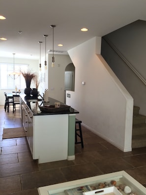 great room with large kitchen island