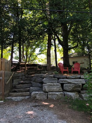 Parking area stairs to cottage