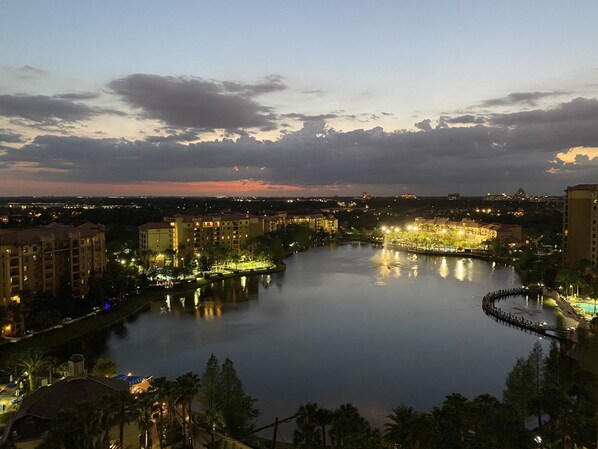 night time view of resort from balcony