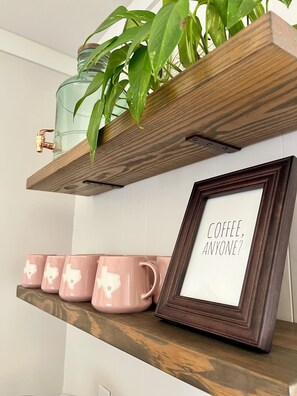 Coffee’s on us! Coffee bar features a Keurig, regular coffee maker & more!