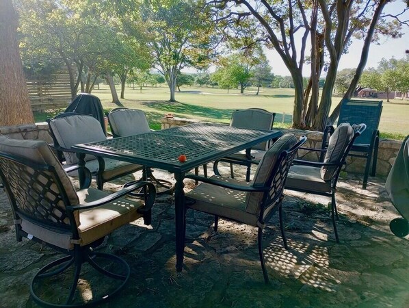 Patio on the 18th fairway.
