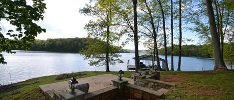 From the patio to the dock.  Property sits on the peninsula.