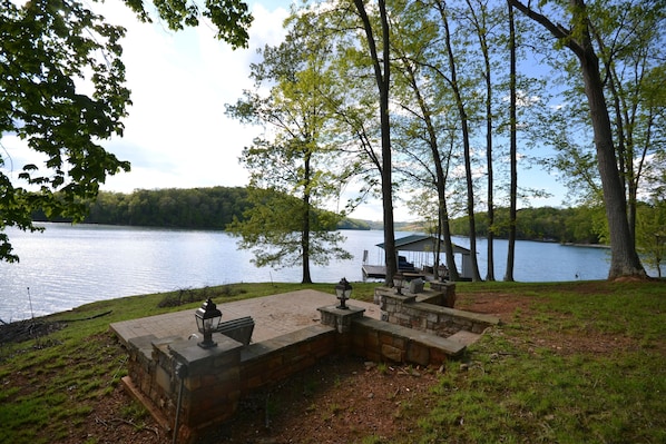 From the patio to the dock.  Property sits on the peninsula.