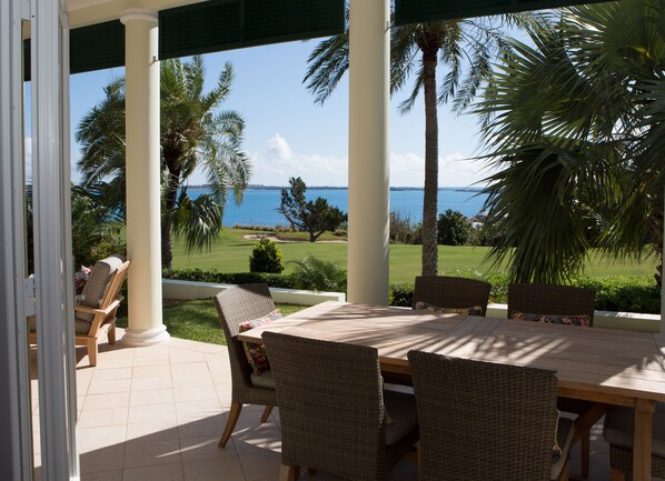 view from living room to outdoor dining area