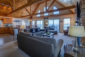 Living area with patio doors to the deck