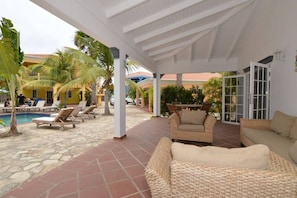 View of the lounge furniture on the patio at Villa Bartol