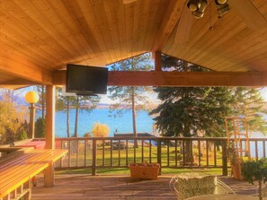 Covered Deck Overlooking Front Lawn
