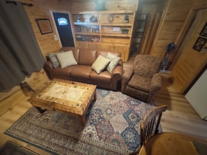 Birds eye view of living area/family room.