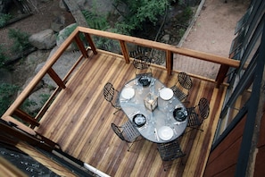 Outdoor Dining: Cantilevered deck over the Stream