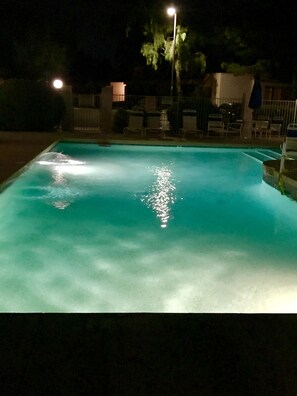 Beautiful refreshing pool open for late night dips to cool down in the summer.