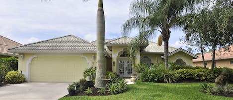 Lush landscaping surrounds our home