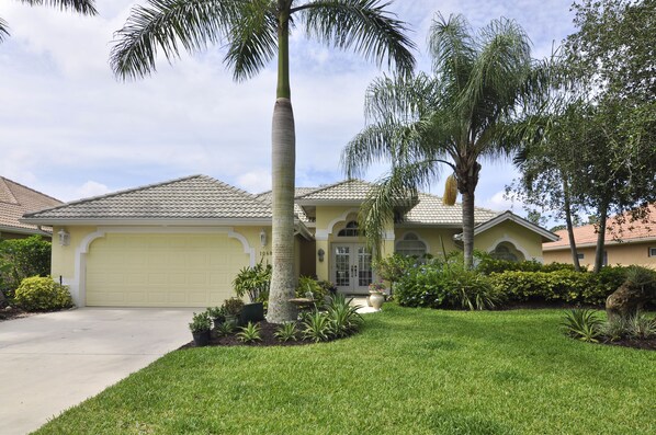 Lush landscaping surrounds our home