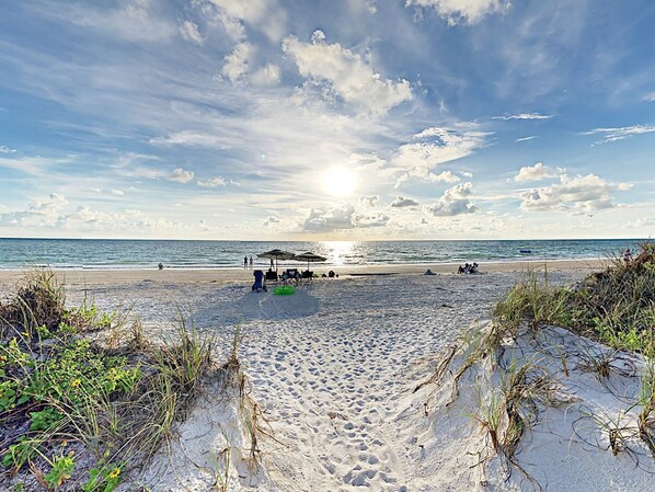Our beach setup available to our guests! Private dunes from our gated complex.