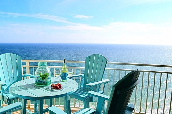 Balcony view of the Incredible blue hues of the Gulf