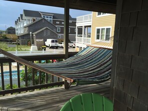 Relax on the hammock on the shaded deck