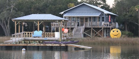 Smiley Face House 
20'x20' covered dock
28' x 20' floating dock with kayak ramp