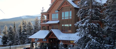 Winter view of our home from the Snowflake Chair.