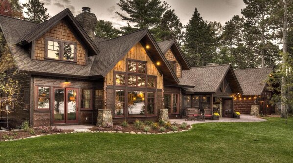 Lakeside view of cabin
