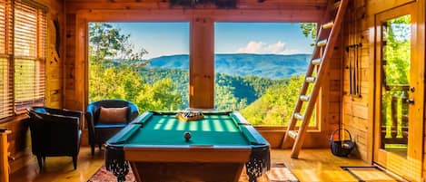 Cabin game room with amazing views