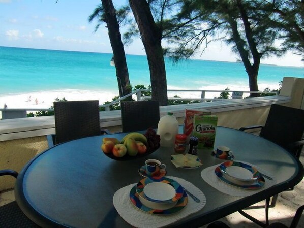 You cannot get closer to Paradise Island beach! Breakfast view.