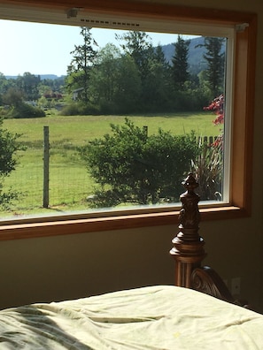 Master Bedroom view. Electric fireplace for romantic evening.