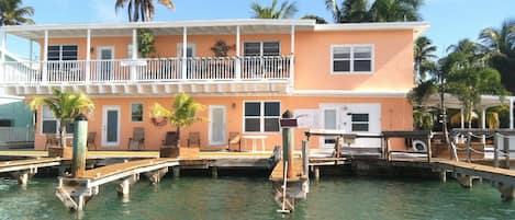 View from the water. Unit #1 is on the lower level in the center of this photo.