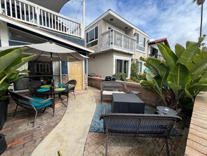 View from the sidewalk. Two great seating areas to choose from, morning & night.
