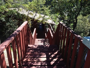 Stairway down the hillside into the cabin