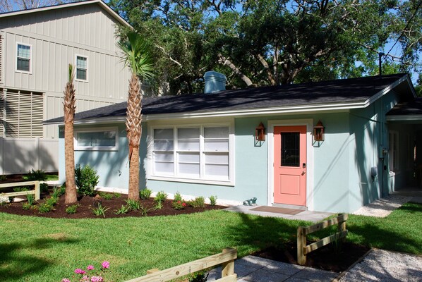 Professionally designed and installed landscaping complete this island home.