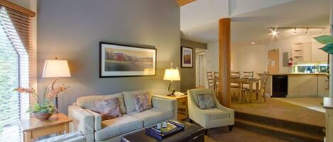 Living room with vaulted ceilings