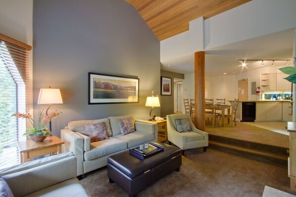 Living room with vaulted ceilings
