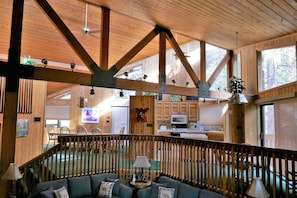 Spacious living room, dining room and kitchen.