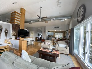 The open floor plan of the main living area is perfect for families.