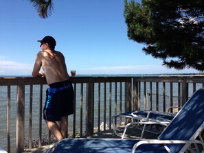 Watching the boats and jet skis. 