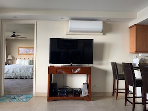 AC unit and TV in living room.