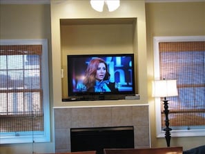 Beautiful new HD flat screen TV highlights the large living space.