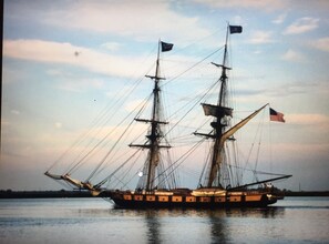 You never know what's going to pass by as you relax on the waterfront deck.
