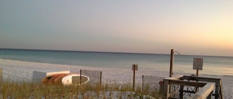 Boardwalk from the Pool Deck to the Emerald Green Water and the White Beach