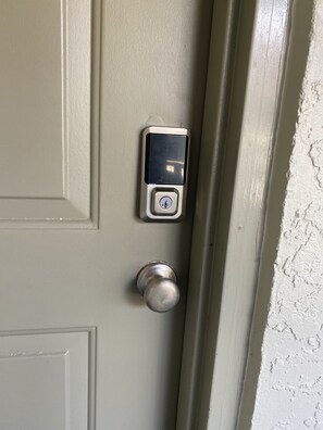 Digital dead bolt lock on front door